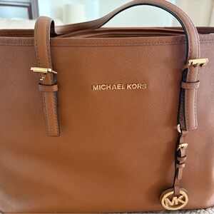 Michael Kors Cognac Saffiano Leather Tote with Gold Accents